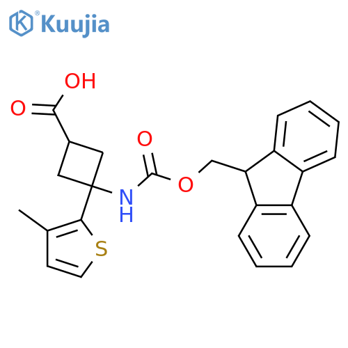 3-({(9H-fluoren-9-yl)methoxycarbonyl}amino)-3-(3-methylthiophen-2-yl)cyclobutane-1-carboxylic acid structure