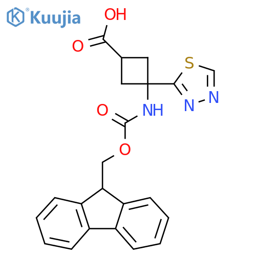 3-({(9H-fluoren-9-yl)methoxycarbonyl}amino)-3-(1,3,4-thiadiazol-2-yl)cyclobutane-1-carboxylic acid structure