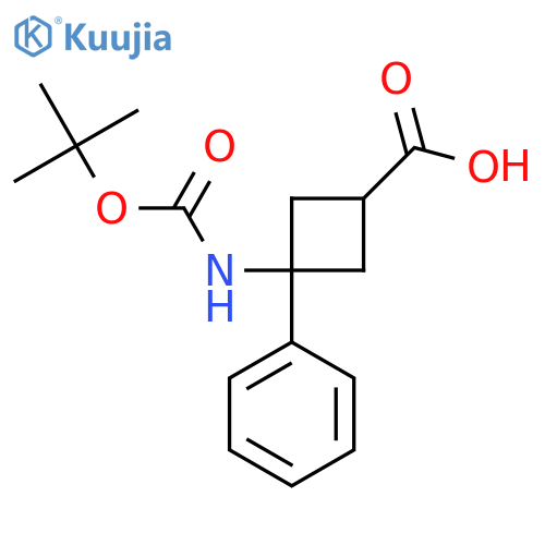 3-{(tert-butoxy)carbonylamino}-3-phenylcyclobutane-1-carboxylic acid structure