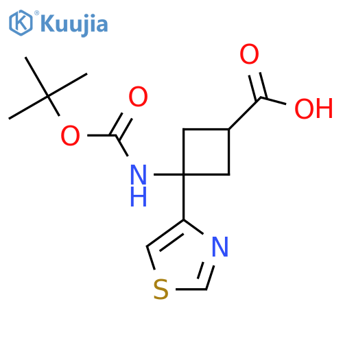 3-{(tert-butoxy)carbonylamino}-3-(1,3-thiazol-4-yl)cyclobutane-1-carboxylic acid structure