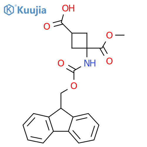 3-({(9H-fluoren-9-yl)methoxycarbonyl}amino)-3-(methoxycarbonyl)cyclobutane-1-carboxylic acid structure