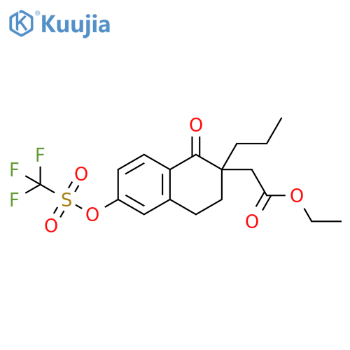 Ethyl 2-(1-oxo-2-propyl-6-(((trifluoromethyl)sulfonyl)oxy)-1,2,3,4-tetrahydronaphthalen-2-yl)acetate structure
