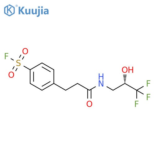 4-[3-Oxo-3-[[(2S)-3,3,3-trifluoro-2-hydroxypropyl]amino]propyl]benzenesulfonyl fluoride structure