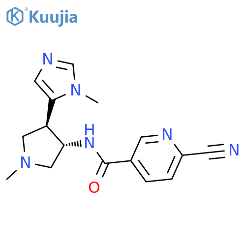 6-cyano-N-[(3S,4R)-1-methyl-4-(1-methyl-1H-imidazol-5-yl)pyrrolidin-3-yl]pyridine-3-carboxamide structure