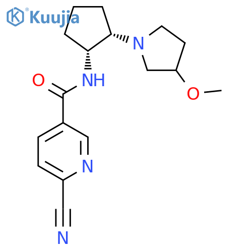 6-Cyano-N-[(1R,2S)-2-(3-methoxypyrrolidin-1-yl)cyclopentyl]pyridine-3-carboxamide structure