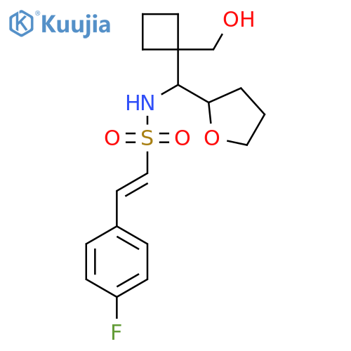 (E)-2-(4-Fluorophenyl)-N-[[1-(hydroxymethyl)cyclobutyl]-(oxolan-2-yl)methyl]ethenesulfonamide structure