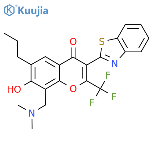 3-(1,3-benzothiazol-2-yl)-8-(dimethylamino)methyl-7-hydroxy-6-propyl-2-(trifluoromethyl)-4H-chromen-4-one structure