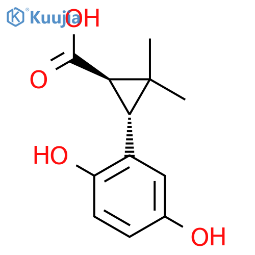 rac-(1R,3R)-3-(2,5-dihydroxyphenyl)-2,2-dimethylcyclopropane-1-carboxylic acid structure