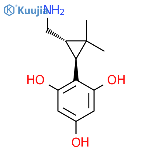 rac-2-(1R,3R)-3-(aminomethyl)-2,2-dimethylcyclopropylbenzene-1,3,5-triol structure