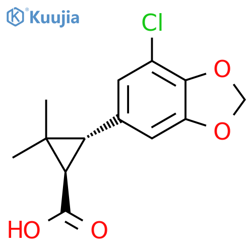 rac-(1R,3R)-3-(7-chloro-1,3-dioxaindan-5-yl)-2,2-dimethylcyclopropane-1-carboxylic acid structure