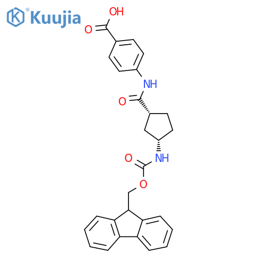rac-4-(1R,3S)-3-({(9H-fluoren-9-yl)methoxycarbonyl}amino)cyclopentaneamidobenzoic acid structure
