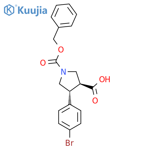 rac-(3R,4S)-1-(benzyloxy)carbonyl-4-(4-bromophenyl)pyrrolidine-3-carboxylic acid structure