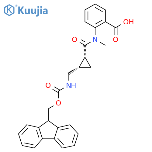 rac-2-N-methyl(1R,2S)-2-({(9H-fluoren-9-yl)methoxycarbonyl}amino)methylcyclopropaneamidobenzoic acid structure