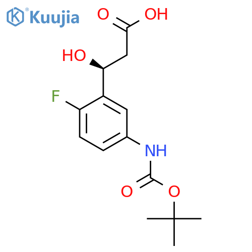 (3S)-3-(5-{(tert-butoxy)carbonylamino}-2-fluorophenyl)-3-hydroxypropanoic acid structure