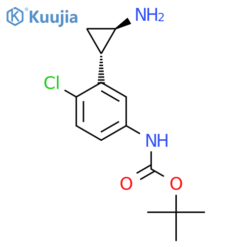 rac-tert-butyl N-{3-(1R,2S)-2-aminocyclopropyl-4-chlorophenyl}carbamate structure