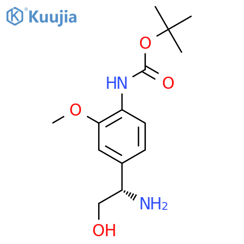tert-butyl N-{4-(1S)-1-amino-2-hydroxyethyl-2-methoxyphenyl}carbamate structure