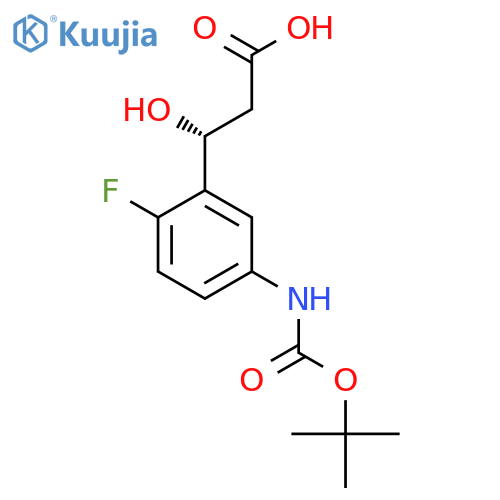 (3R)-3-(5-{(tert-butoxy)carbonylamino}-2-fluorophenyl)-3-hydroxypropanoic acid structure