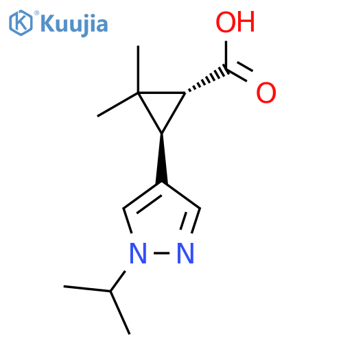 rac-(1R,3R)-2,2-dimethyl-3-1-(propan-2-yl)-1H-pyrazol-4-ylcyclopropane-1-carboxylic acid structure