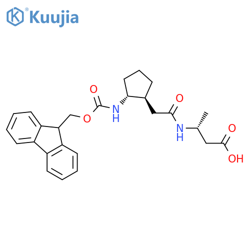 (3R)-3-{2-(1RS,2SR)-2-({(9H-fluoren-9-yl)methoxycarbonyl}amino)cyclopentylacetamido}butanoic acid structure