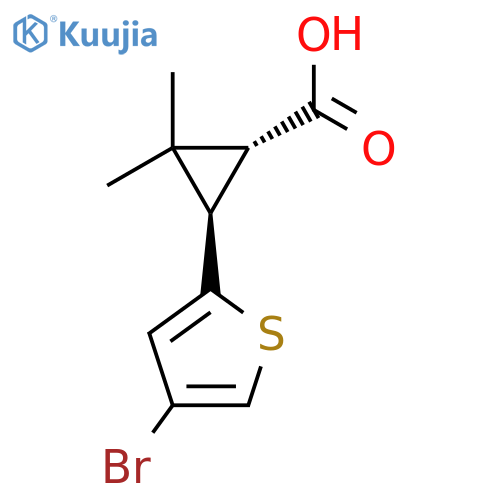 rac-(1R,3R)-3-(4-bromothiophen-2-yl)-2,2-dimethylcyclopropane-1-carboxylic acid structure