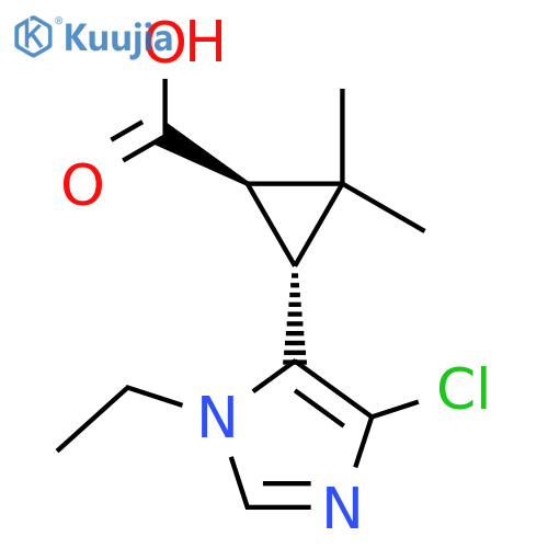 rac-(1R,3R)-3-(4-chloro-1-ethyl-1H-imidazol-5-yl)-2,2-dimethylcyclopropane-1-carboxylic acid structure