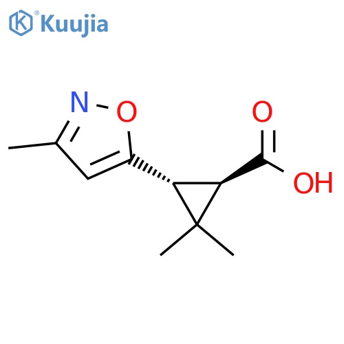 rac-(1R,3R)-2,2-dimethyl-3-(3-methyl-1,2-oxazol-5-yl)cyclopropane-1-carboxylic acid structure