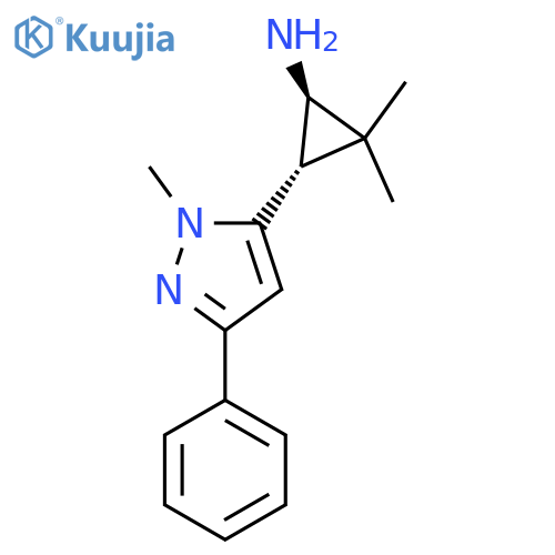 rac-(1R,3S)-2,2-dimethyl-3-(1-methyl-3-phenyl-1H-pyrazol-5-yl)cyclopropan-1-amine structure