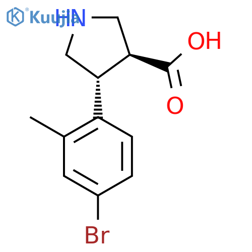 rac-(3R,4S)-4-(4-bromo-2-methylphenyl)pyrrolidine-3-carboxylic acid structure
