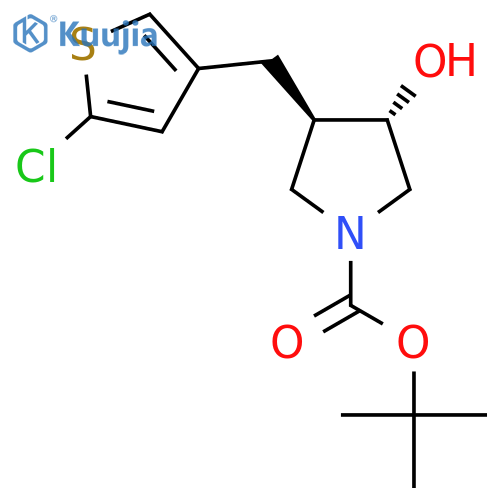rac-tert-butyl (3R,4S)-3-(5-chlorothiophen-3-yl)methyl-4-hydroxypyrrolidine-1-carboxylate structure