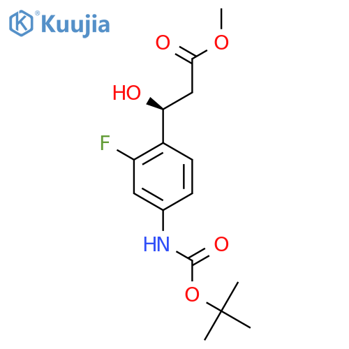 methyl (3S)-3-(4-{(tert-butoxy)carbonylamino}-2-fluorophenyl)-3-hydroxypropanoate structure
