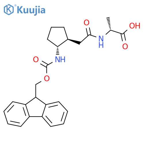 (2R)-2-{2-(1RS,2SR)-2-({(9H-fluoren-9-yl)methoxycarbonyl}amino)cyclopentylacetamido}propanoic acid structure