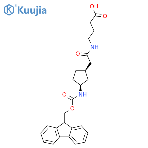 rac-4-{2-(1R,3S)-3-({(9H-fluoren-9-yl)methoxycarbonyl}amino)cyclopentylacetamido}butanoic acid structure