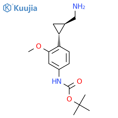 rac-tert-butyl N-{4-(1R,2R)-2-(aminomethyl)cyclopropyl-3-methoxyphenyl}carbamate structure