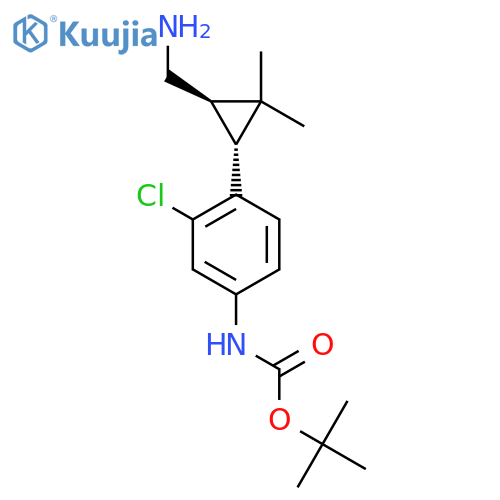 rac-tert-butyl N-{4-(1R,3R)-3-(aminomethyl)-2,2-dimethylcyclopropyl-3-chlorophenyl}carbamate structure
