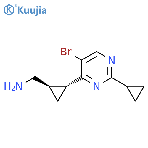 rac-(1R,2R)-2-(5-bromo-2-cyclopropylpyrimidin-4-yl)cyclopropylmethanamine structure