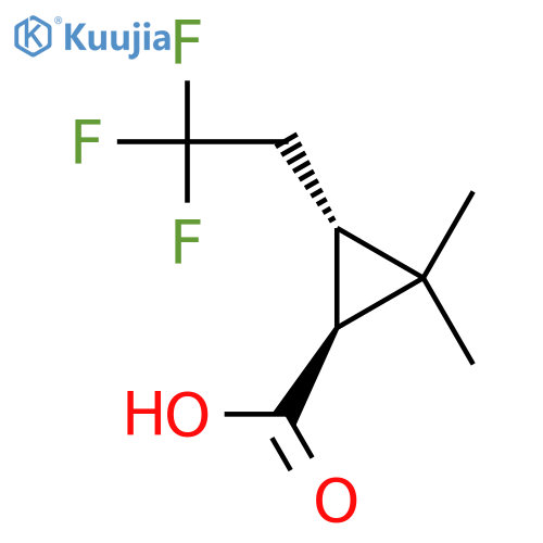 rac-(1R,3R)-2,2-dimethyl-3-(2,2,2-trifluoroethyl)cyclopropane-1-carboxylic acid structure