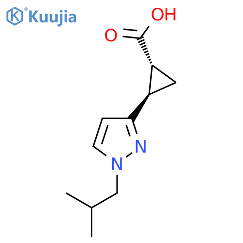 rac-(1R,2R)-2-1-(2-methylpropyl)-1H-pyrazol-3-ylcyclopropane-1-carboxylic acid structure