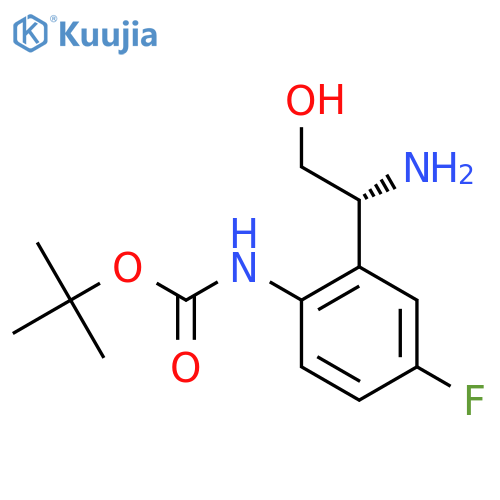 tert-butyl N-{2-(1R)-1-amino-2-hydroxyethyl-4-fluorophenyl}carbamate structure