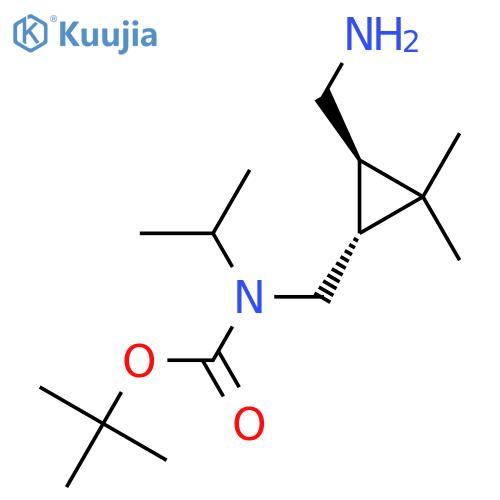 rac-tert-butyl N-{(1R,3R)-3-(aminomethyl)-2,2-dimethylcyclopropylmethyl}-N-(propan-2-yl)carbamate structure