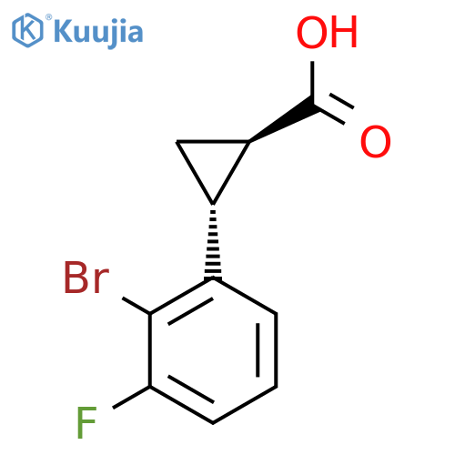 rac-(1R,2R)-2-(2-bromo-3-fluorophenyl)cyclopropane-1-carboxylic acid structure