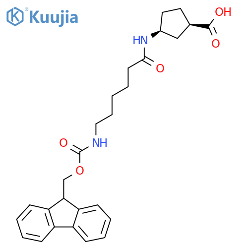 rac-(1R,3S)-3-6-({(9H-fluoren-9-yl)methoxycarbonyl}amino)hexanamidocyclopentane-1-carboxylic acid structure