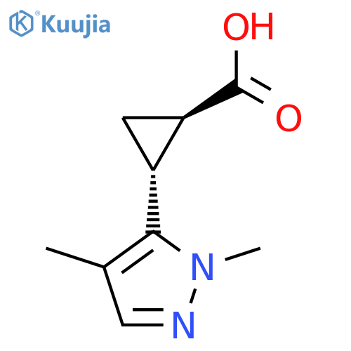 rac-(1R,2R)-2-(1,4-dimethyl-1H-pyrazol-5-yl)cyclopropane-1-carboxylic acid structure
