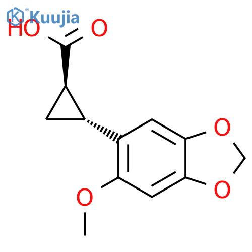 rac-(1R,2R)-2-(6-methoxy-1,3-dioxaindan-5-yl)cyclopropane-1-carboxylic acid structure