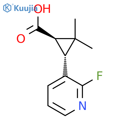 rac-(1R,3R)-3-(2-fluoropyridin-3-yl)-2,2-dimethylcyclopropane-1-carboxylic acid structure