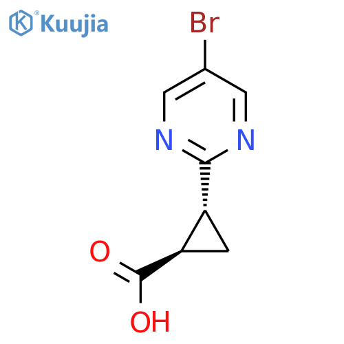 rac-(1R,2R)-2-(5-bromopyrimidin-2-yl)cyclopropane-1-carboxylic acid structure
