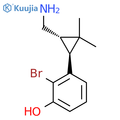 rac-3-(1R,3R)-3-(aminomethyl)-2,2-dimethylcyclopropyl-2-bromophenol structure