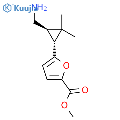 rac-methyl 5-(1R,3R)-3-(aminomethyl)-2,2-dimethylcyclopropylfuran-2-carboxylate structure