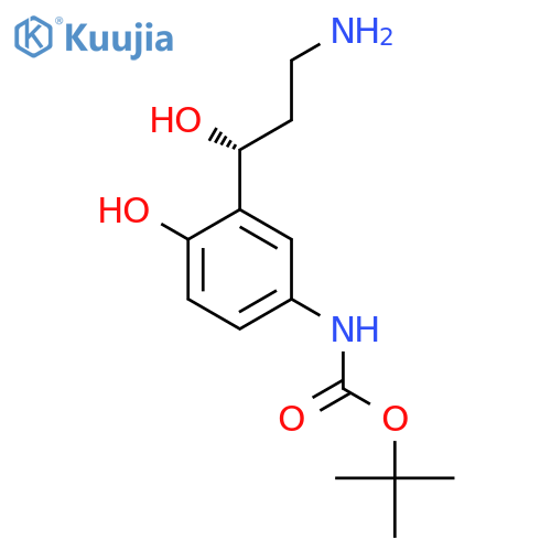 tert-butyl N-{3-(1R)-3-amino-1-hydroxypropyl-4-hydroxyphenyl}carbamate structure