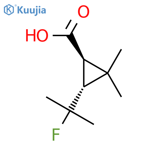 rac-(1R,3R)-3-(2-fluoropropan-2-yl)-2,2-dimethylcyclopropane-1-carboxylic acid structure