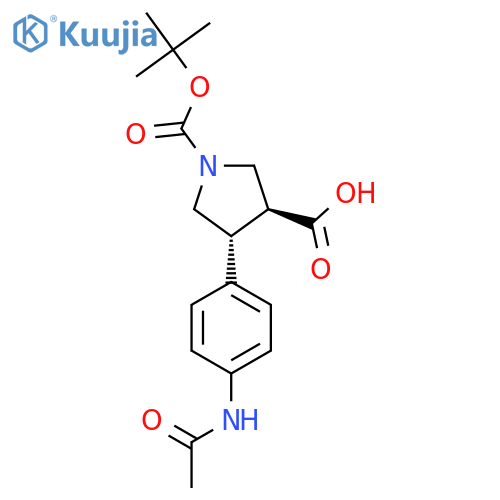 rac-(3R,4S)-1-(tert-butoxy)carbonyl-4-(4-acetamidophenyl)pyrrolidine-3-carboxylic acid structure